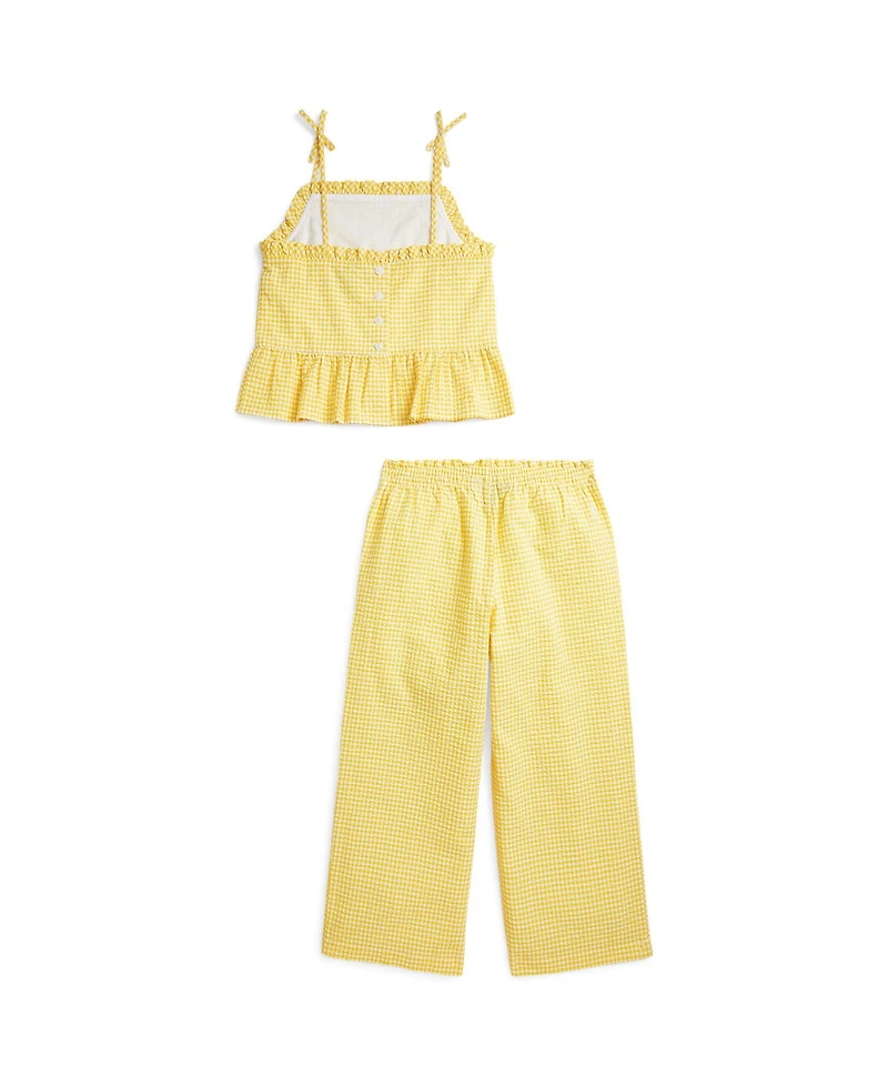 Polo Ralph Lauren Big Girls 2-Piece Gingham Seersucker Top and Pant Set