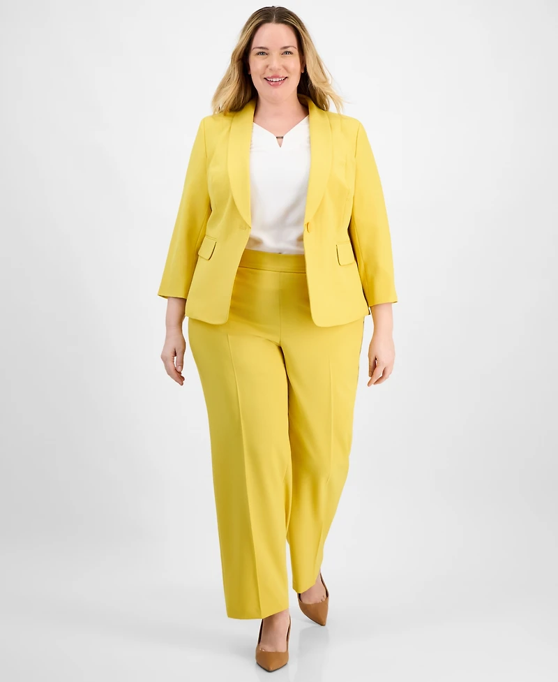 Le Suit Plus Shawl-Collar One-Button Jacket & Pull-On Straight-Leg Pants