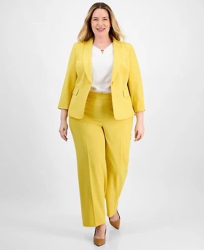 Le Suit Plus Shawl-Collar One-Button Jacket & Pull-On Straight-Leg Pants