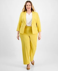 Le Suit Plus Shawl-Collar One-Button Jacket & Pull-On Straight-Leg Pants