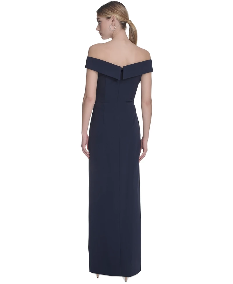 Eliza J Petite Off-The-Shoulder Side-Drape Crepe Gown