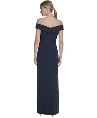Eliza J Petite Off-The-Shoulder Side-Drape Crepe Gown