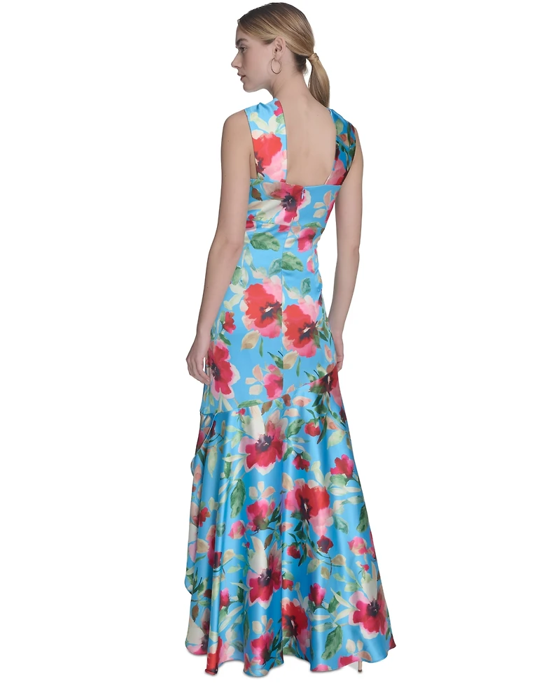 Eliza J Women's Floral-Print Twist-Front Halter Gown