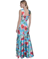 Eliza J Women's Floral-Print Twist-Front Halter Gown