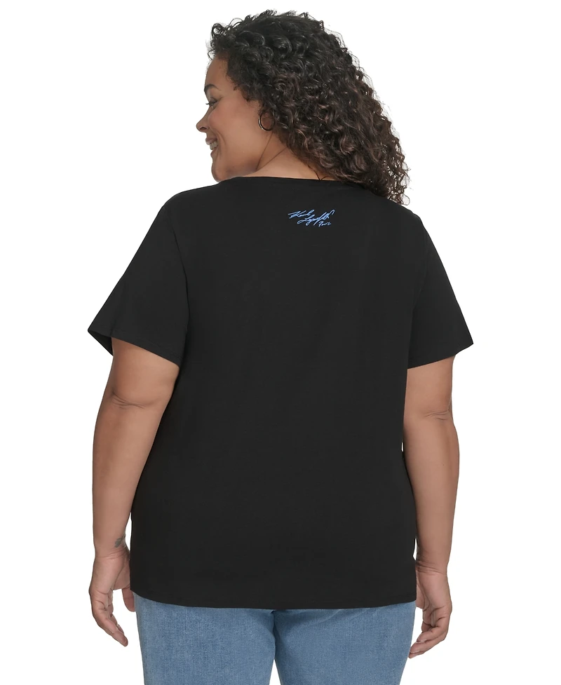 Karl Lagerfeld Paris Plus Size Embellished Eiffel Tower Tee, Exclusively at Macy's