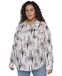 Karl Lagerfeld Paris Plus Whimsical Paris-Print Shirt, Exclusively at Macy's