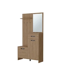 Fm Furniture Elko Hall Tree Multistorage with a Mirror, Natural Oak