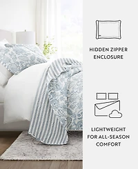 ienjoy Home Jacobean and Stripe Reversible 3-Pc. Lightweight Quilt Set