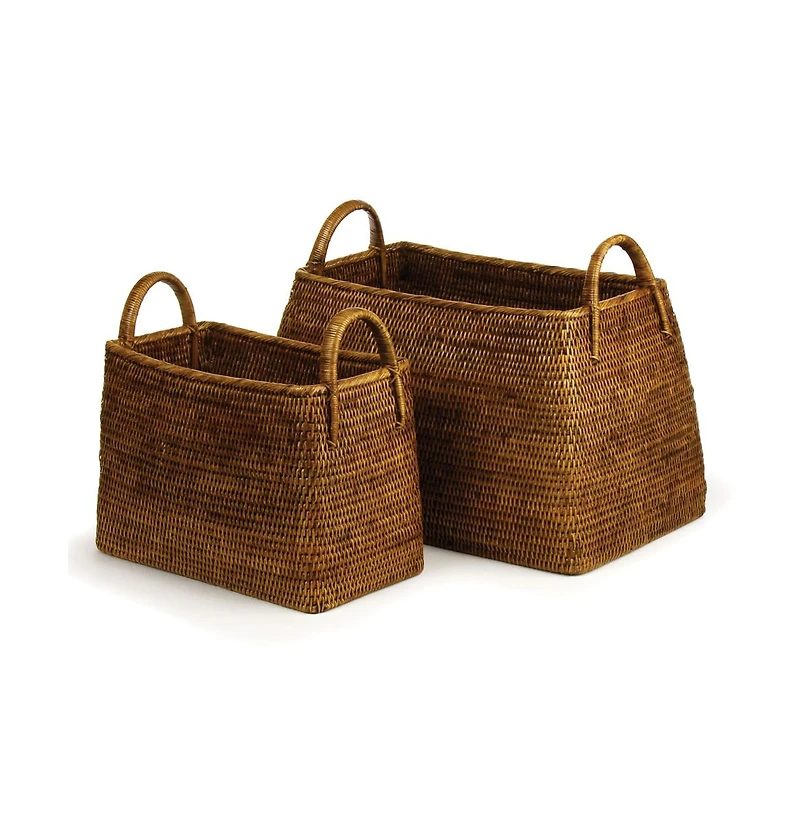 Burma Rattan Narrow Magazine Baskets, Set Of 2