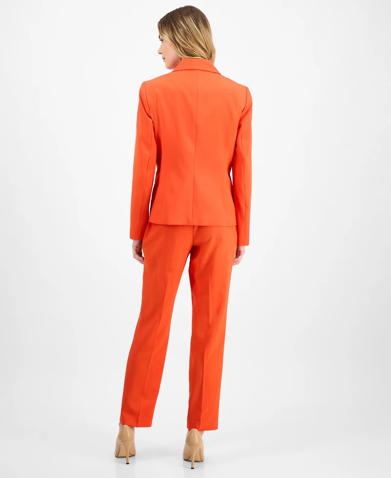 Le Suit Women's Crepe One-Button Straight-Leg Pantsuit Set, Regular & Petite
