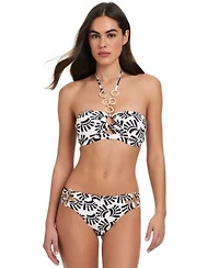 Red Carter Womens Chain Trim Shirred Bandeau Bikini Top Hipster Bikini Bottoms