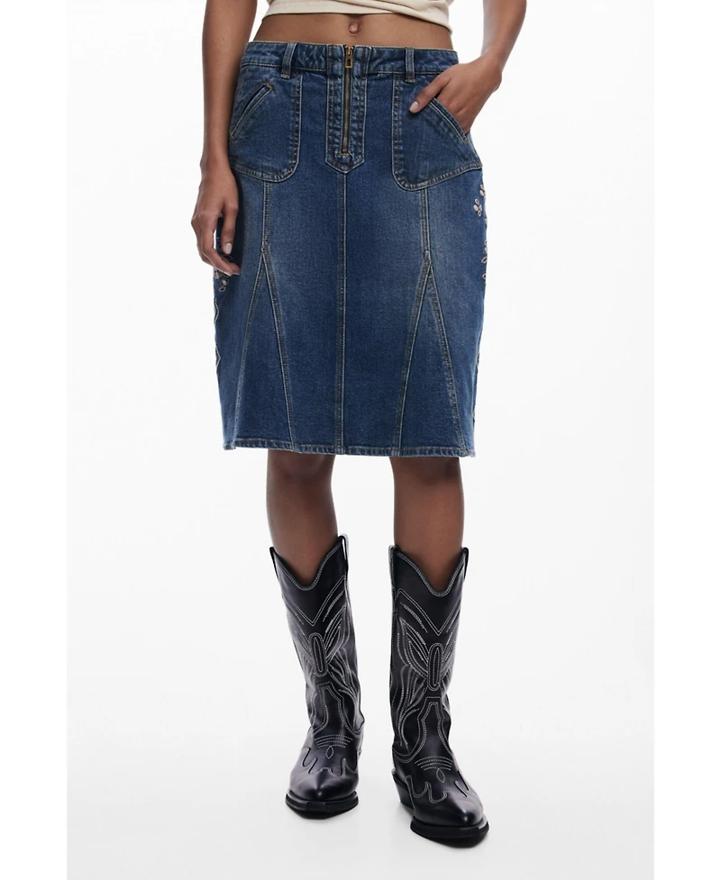Desigual Women's Embroidered denim skirt