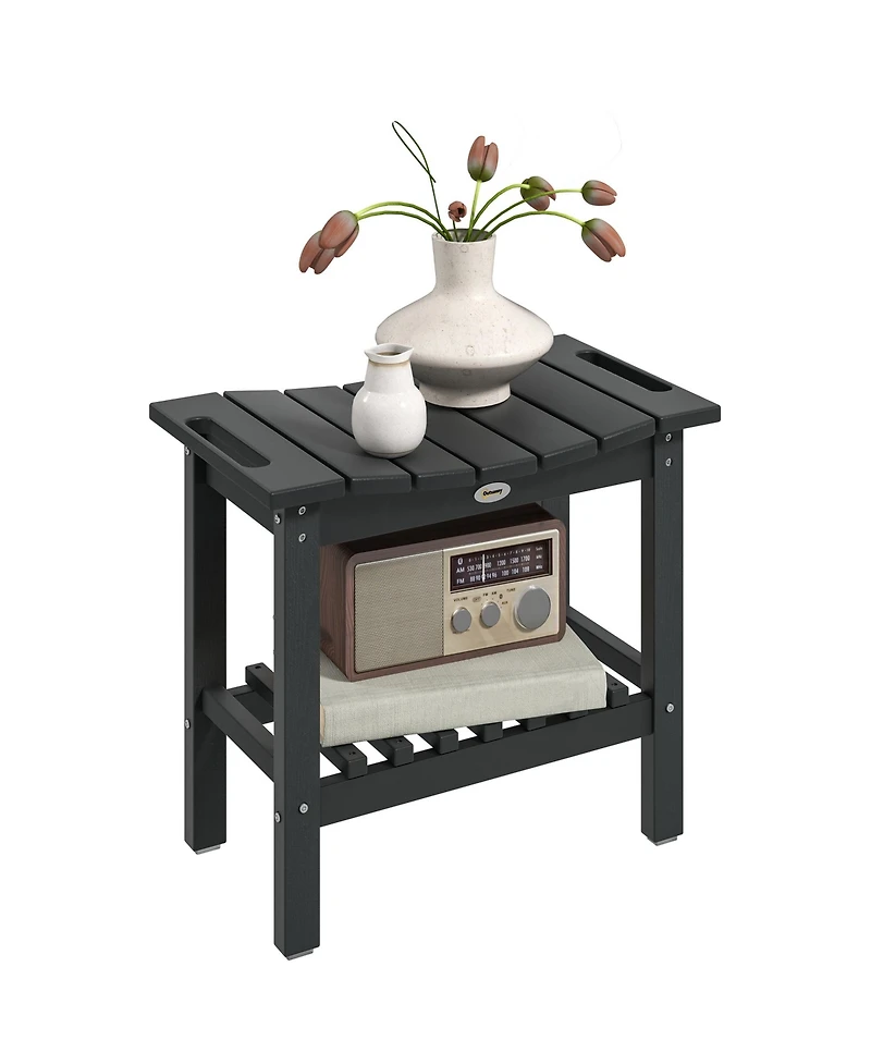 Outsunny 2-Tier Outdoor Side Table, Shower Bench with Handles