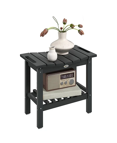 Outsunny 2-Tier Outdoor Side Table, Shower Bench with Handles