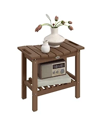Outsunny 2-Tier Outdoor Side Table, Shower Bench with Handles