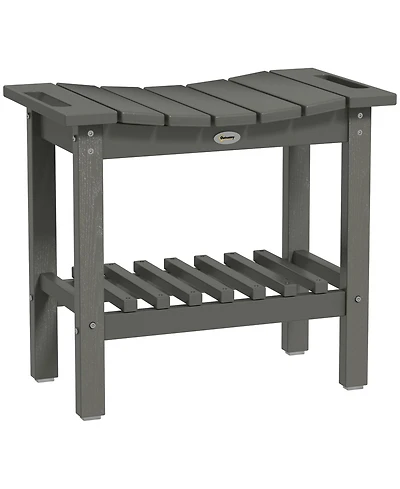 Outsunny 2-Tier Outdoor Side Table, Shower Bench with Handles