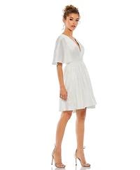 Mac Duggal Women's Satin Flowy Cape Sleeve Mini Dress