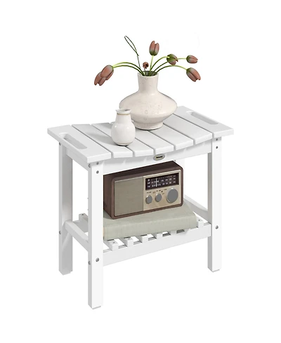 Outsunny 2-Tier Outdoor Side Table, Shower Bench with Handles