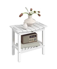 Outsunny 2-Tier Outdoor Side Table, Shower Bench with Handles