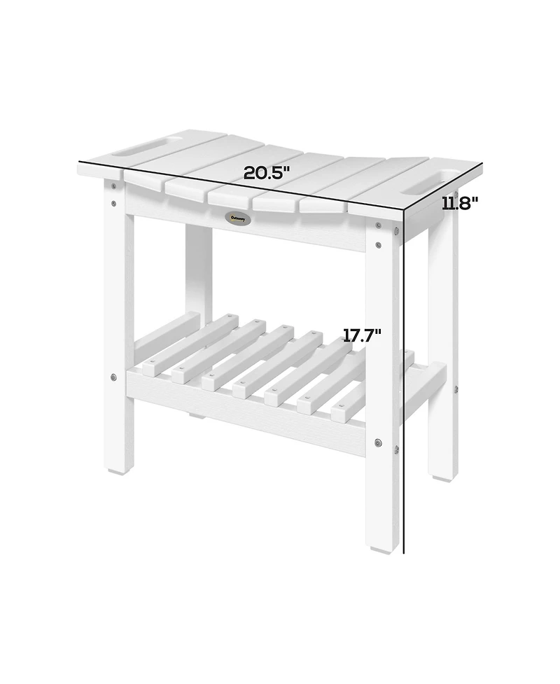 Outsunny 2-Tier Outdoor Side Table, Shower Bench with Handles