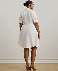 Lauren Ralph Plus-Size 100% Linen Shirtdress