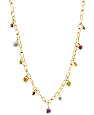 Effy Multi-Gemstone Bezel Dangle 18" Collar Necklace (6-1/3 ct. t.w.) in 14k Gold-Plated Sterling Silver