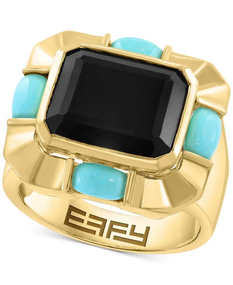 Effy Onyx & Turquoise Cushion & Oval Statement Ring in 14k Gold-Plated Sterling Silver