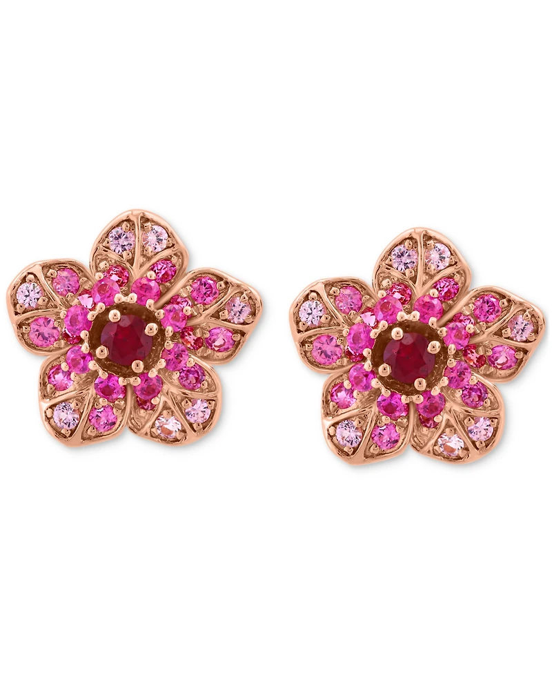 Effy Pink Sapphire (7/8 ct. t.w.) & Ruby (1/5 ct. t.w.) Flower Stud Earrings in 14k Rose Gold