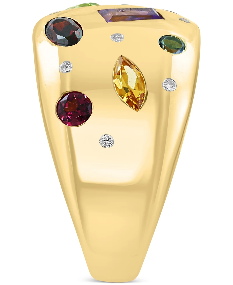 Effy Multi-Gemstone (1-1/2 ct. t.w.) & Diamond (1/20 ct. t.w.) Mixed-Cut Scatter Ring in 14k Gold-Plated Sterling Silver
