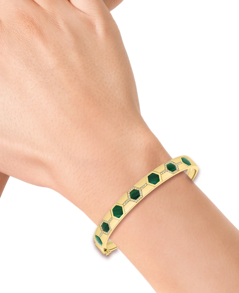 Effy Malachite & Diamond (1/5 ct. t.w.) Bangle Bracelet in 14k Gold-Plated Sterling Silver