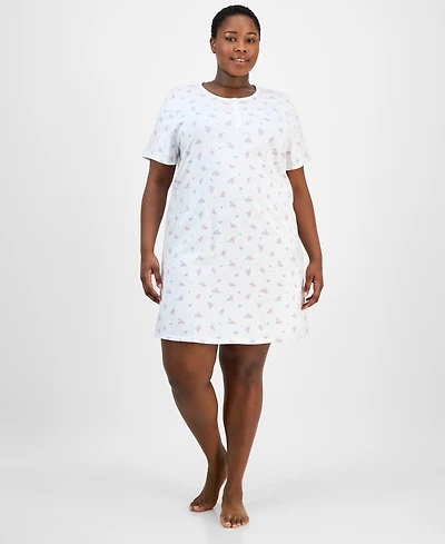 Charter Club Plus Cotton Essential Henley Sleep Shirt, Exclusively at Macy's