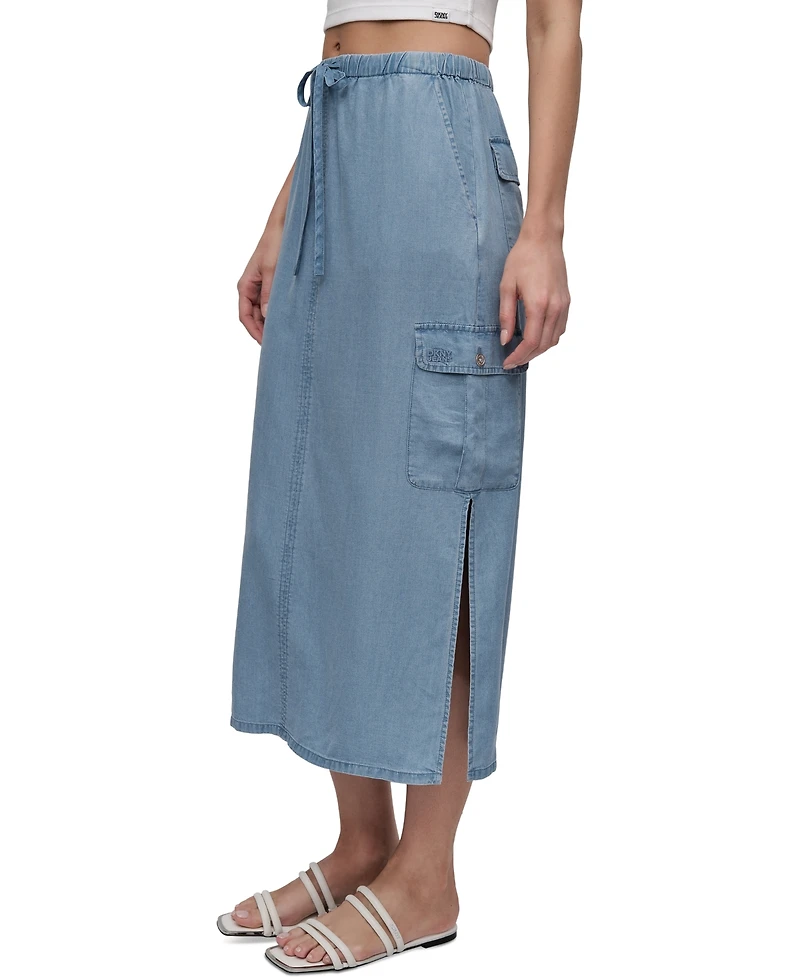 Dkny Jeans Women's Chambray Cargo Midi Skirt - Fjz