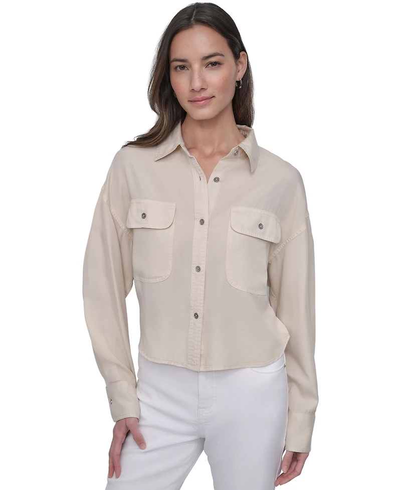 Dkny Jeans Women's Cropped Flap-Pocket Shirt