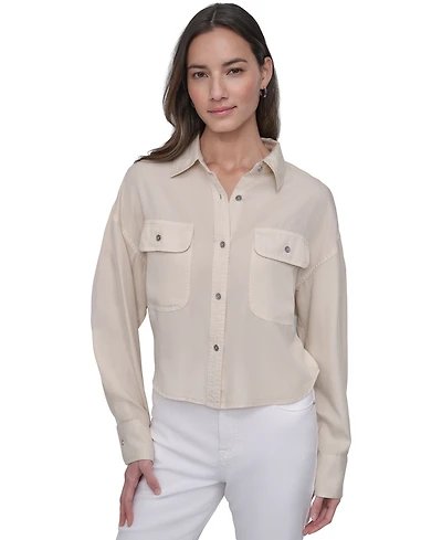 Dkny Jeans Women's Cropped Flap-Pocket Shirt