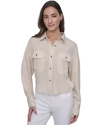 Dkny Jeans Women's Cropped Flap-Pocket Shirt