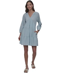 Dkny Jeans Women's Cotton Split-Neck Tiered Dress