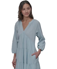 Dkny Jeans Women's Cotton Split-Neck Tiered Dress