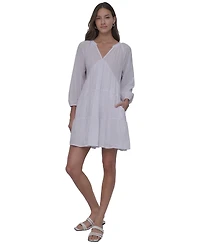 Dkny Jeans Women's Cotton Split-Neck Tiered Dress - WHT