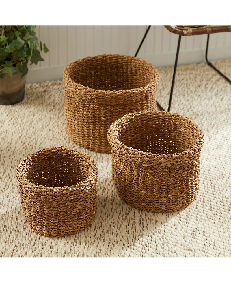 Seagrass Round Baskets With Cuffs Set of 3