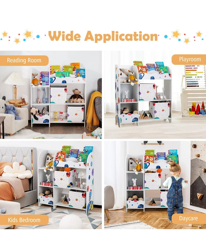 Kids Toy and Book Organizer Children Wooden Storage Cabinet with Storage Bins
