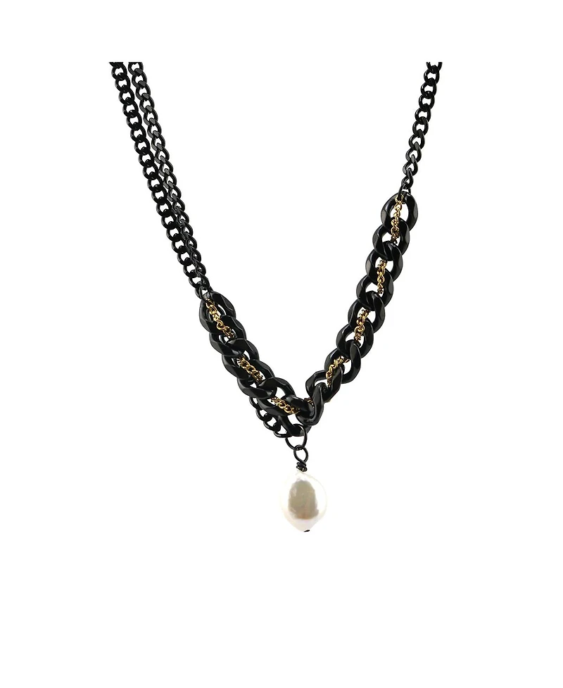 Nour Pearl and Chain Necklace / Gunmetal