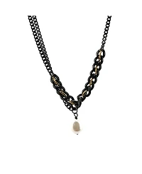 Nour Pearl and Chain Necklace / Gunmetal