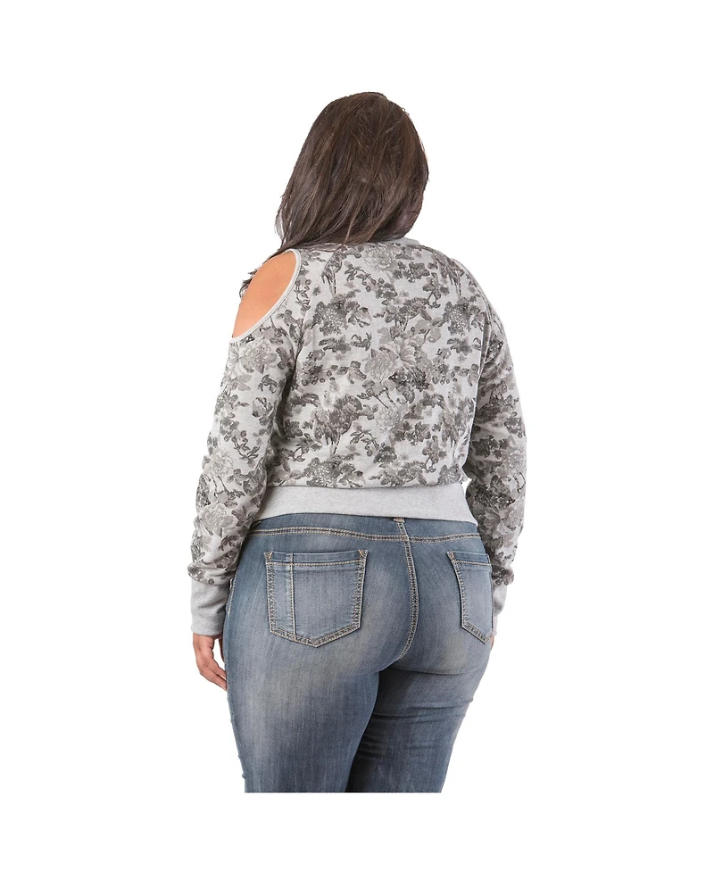 Poetic Justice Plus Size Floral Printed V-Neck Long Sleeve Sweatshirt