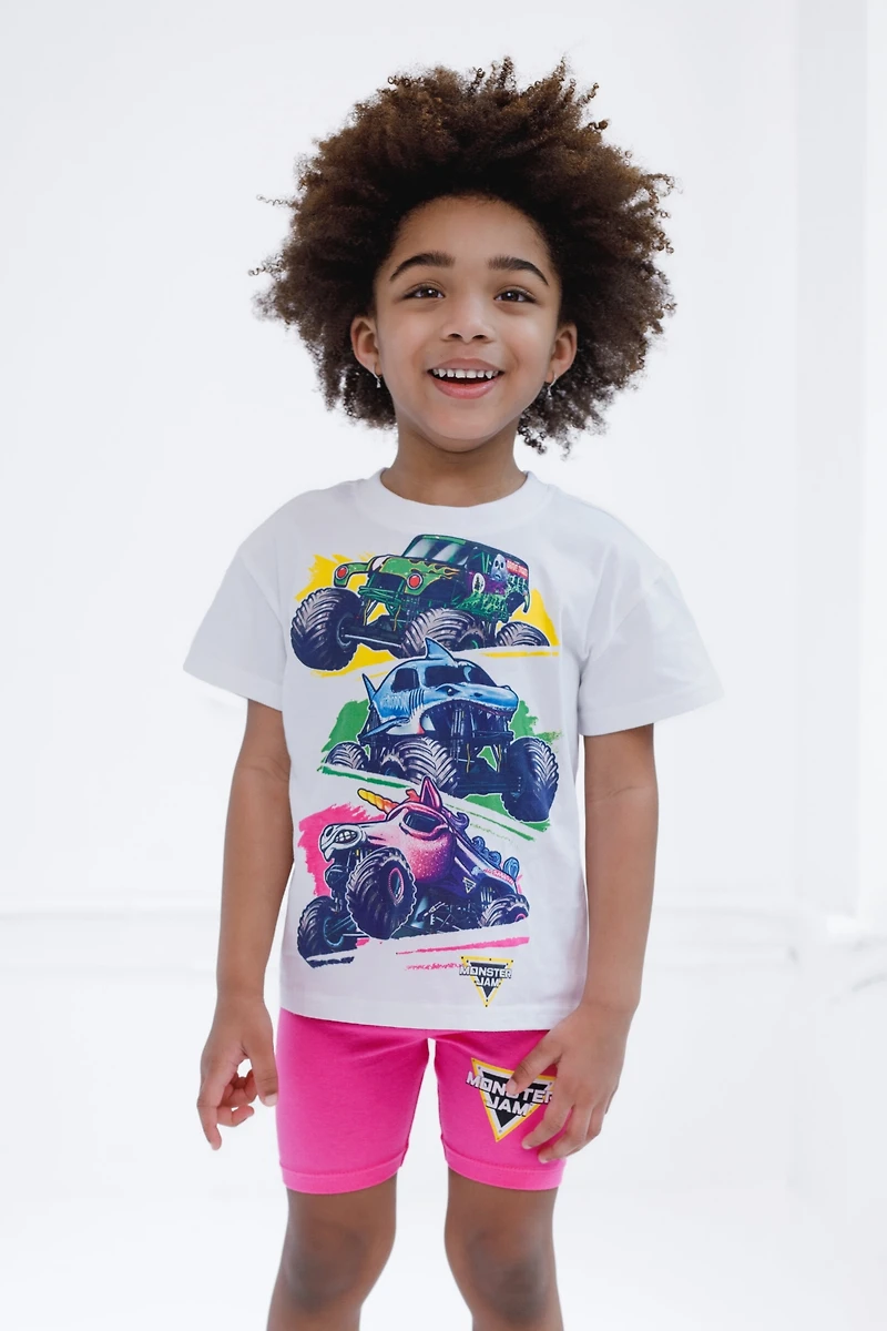 Monster Jam Toddler Girls Drop Shoulder T-Shirt and Bike Shorts Outfit Set
