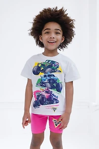 Monster Jam Toddler Girls Drop Shoulder T-Shirt and Bike Shorts Outfit Set