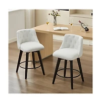 Set of 2 Swivel 25'' Counter Height Stools, Linen Upholstered Kitchen Island Chairs with Tufted Back -The Pop Home