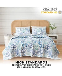 Linery & Co. Blue Coral Microfiber Quilt Set With Shams