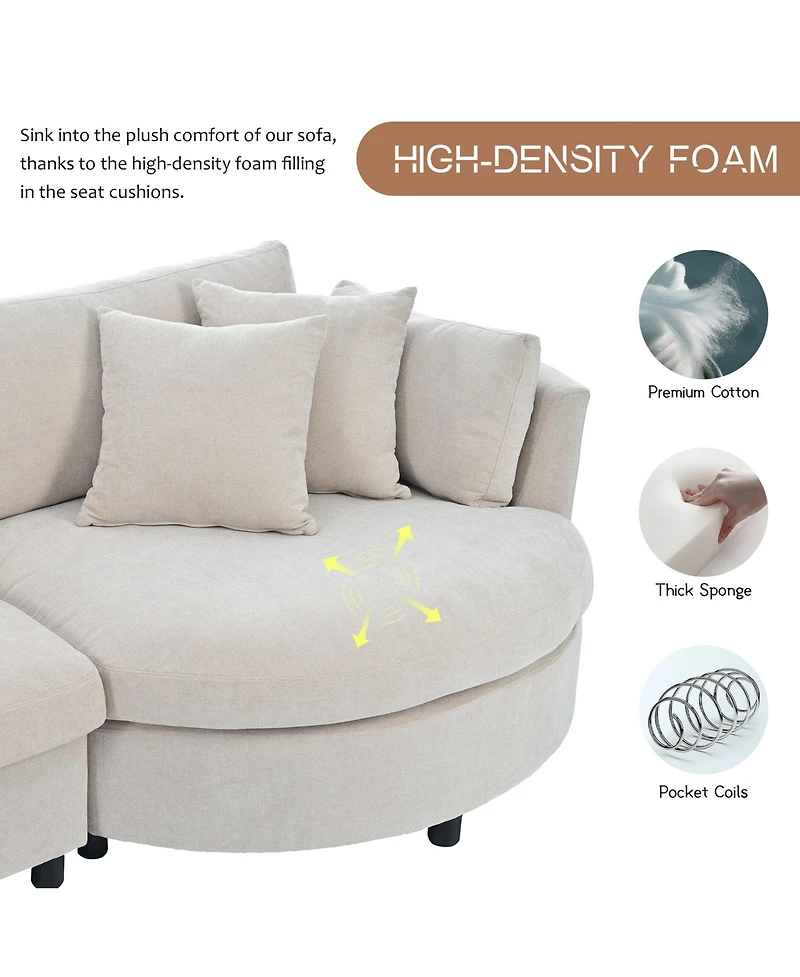 Three Indoor Cushioned Combination Sofas with Pillows and Curved Seat, for Living Room, Study Apartment