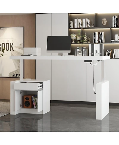 Famapy L-Shaped 70.9 in. W Adjustable Height Desk Ergonomic Stand-up Desk White Home Office Sit with Memory Preset Controller
