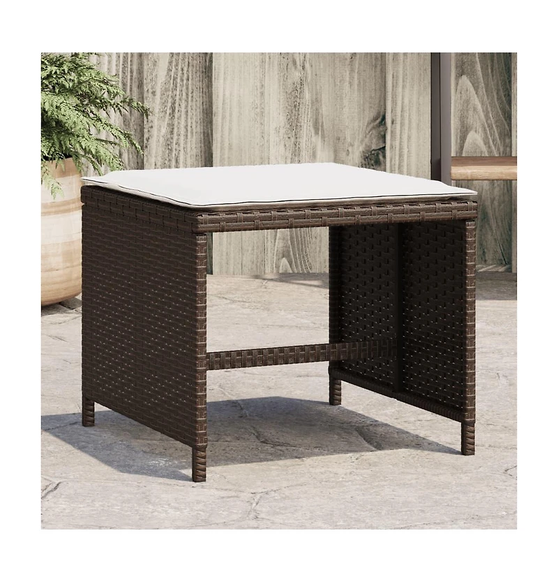 Patio Stools with Cushions 4 pcs Brown 15.7"x15.7"x13.8" Poly Rattan